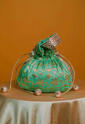 Brocade Silk Potli Bag in Pastel Blue