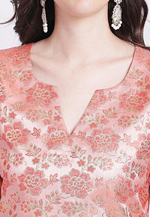 Brocade Straight Kurta Set in Peach