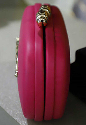 Brooch Rexin Rectangular Clutch Bag in Pink