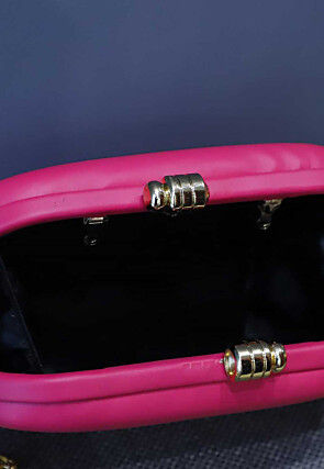 Brooch Rexin Rectangular Clutch Bag in Pink