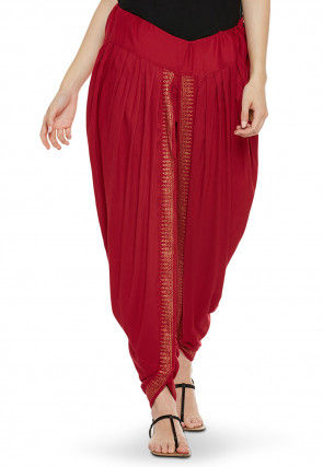Block Printed Cotton Viscose Dhoti in Red