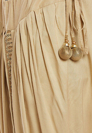 Block Printed Cotton Viscose Dhoti in Beige