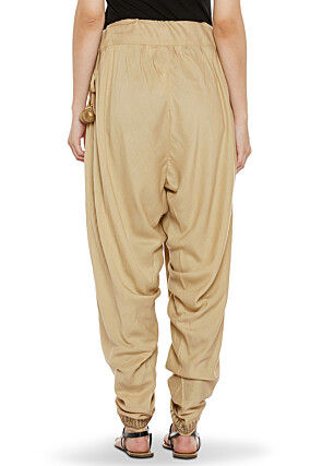 Block Printed Cotton Viscose Dhoti in Beige