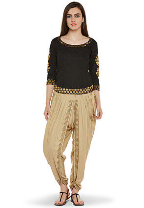 Block Printed Cotton Viscose Dhoti in Beige