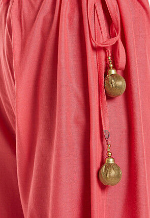 Block Printed Cotton Viscose Palazzo in Coral Pink