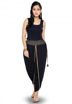 Foil printed Cotton Dhoti Pant in Black