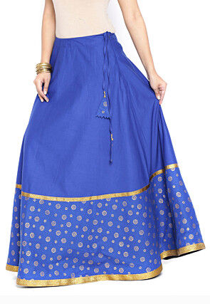 Block Printed Cotton Skirt in Royal Blue