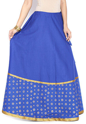 Block Printed Cotton Skirt in Royal Blue
