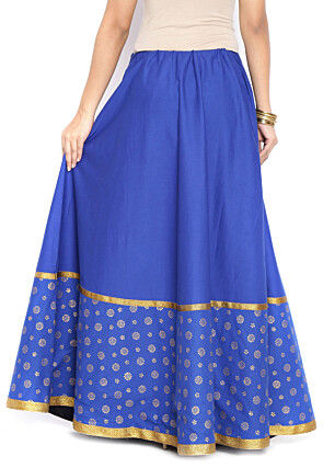Block Printed Cotton Skirt in Royal Blue