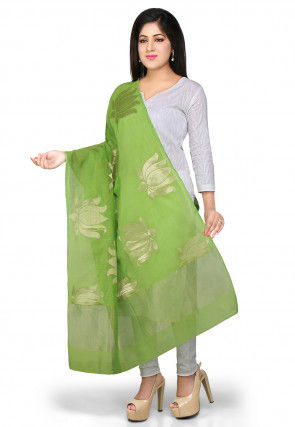 Handloom Cotton Silk Dupatta in Green