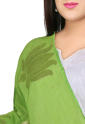 Handloom Cotton Silk Dupatta in Green