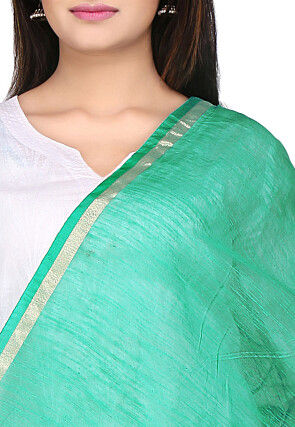 Handloom Cotton Silk Dupatta in Green