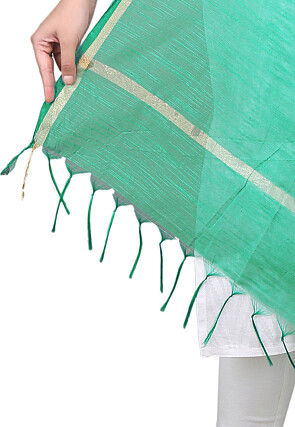 Handloom Cotton Silk Dupatta in Green