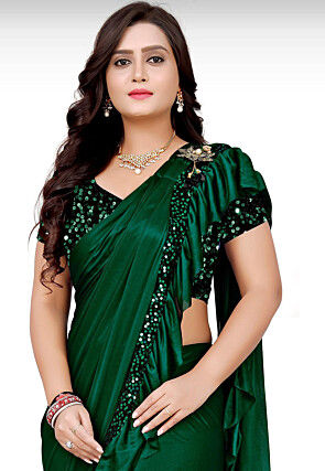 Butterfly Pallu Lycra (Elastane) Saree in Green