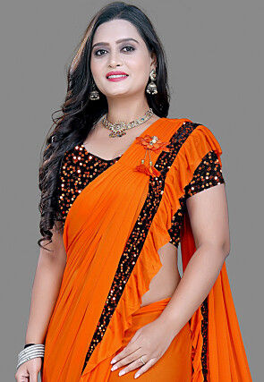 Butterfly Pallu Lycra (Elastane) Saree in Orange