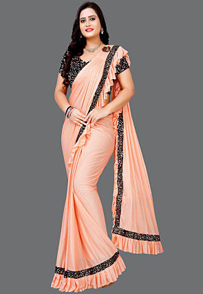 Buy SHRITHI Fashion Fab Seamleess Sequin Embellished Unstitched Blouse  Piece With Pleated Hem Detailed Lotus Pattern Saree Peach & Black for Girls  (6-7Years) Online in India, Shop at FirstCry.com - 15853491