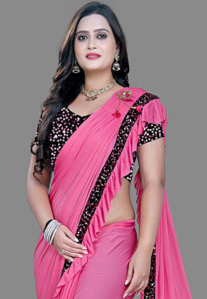Butterfly Pallu Lycra (Elastane) Saree in Pink