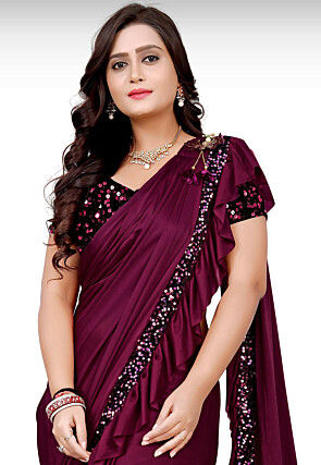 Butterfly Pallu Lycra (Elastane) Saree in Wine