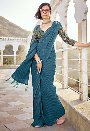 Butterfly Pallu Polyester Saree in Teal Blue
