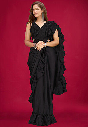 Butterfly Pallu Satin Silk Saree in Black