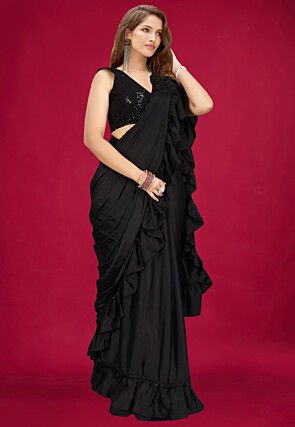 Butterfly Pallu Satin Silk Saree in Black