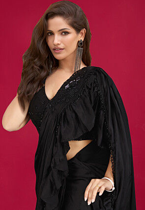 Butterfly Pallu Satin Silk Saree in Black