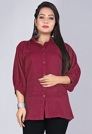 Solid Color Rayon Jacquard Shirt in Maroon