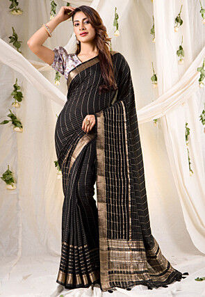 Woven Chanderi Silk Saree in Black
