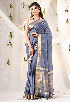 Woven Chanderi Silk Saree in Blue