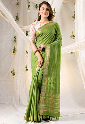 Woven Chanderi Silk Saree in Light Green