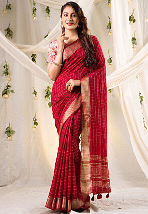 Woven Chanderi Silk Saree in Maroon