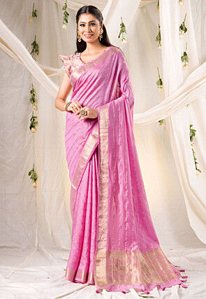 Woven Chanderi Silk Saree in Pink