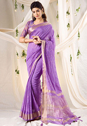 Woven Chanderi Silk Saree in Purple