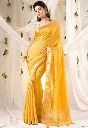 Woven Chanderi Silk Saree in Yellow