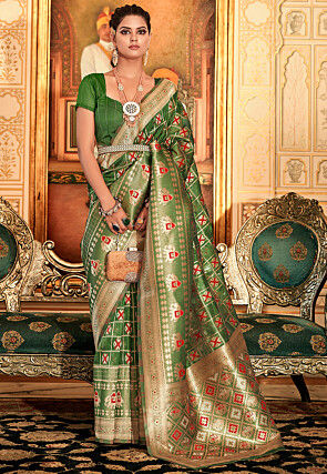 Woven Chanderi Silk Saree in Green