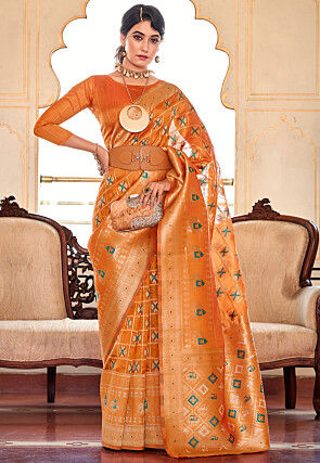 Woven Chanderi Silk Saree in Orange