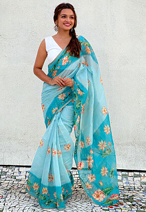 Chanderi Cotton Saree in Blue
