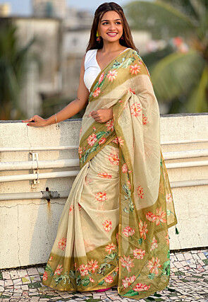 Chanderi Cotton Saree in Green