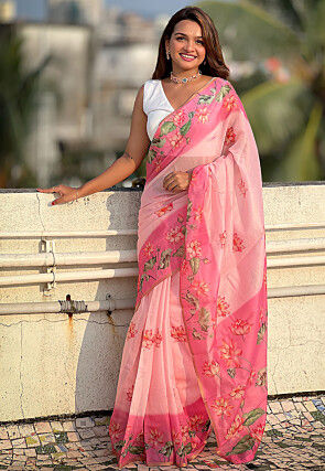 Chanderi Cotton Saree in Pink