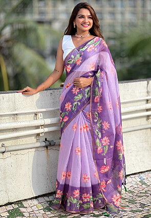 Chanderi Cotton Saree in Purple