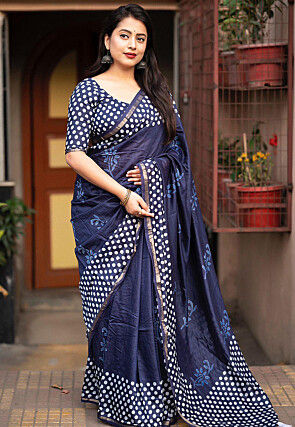 Chanderi Pure Silk Saree in Navy Blue