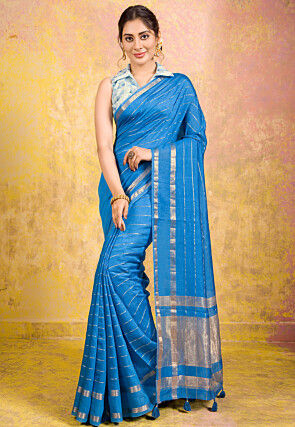 Woven Chanderi Silk Saree in Blue