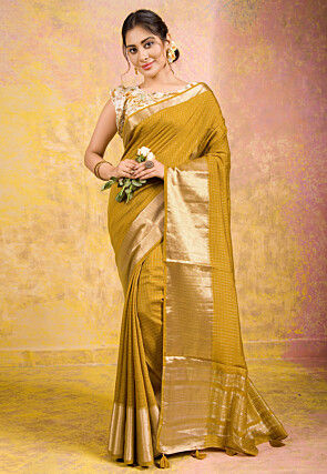 Woven Chanderi Silk Saree in Mustard