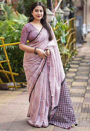 Leheriya Printed Chanderi Saree in Pink