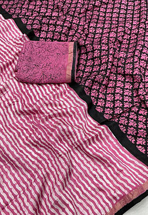 Leheriya Printed Chanderi Saree in Pink