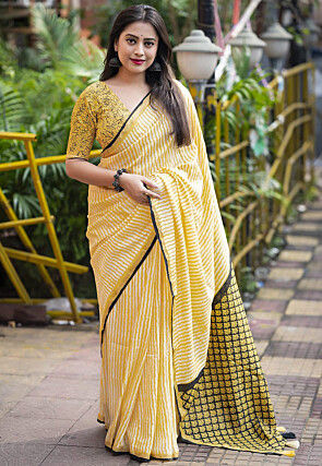 Leheriya Printed Chanderi Saree in Yellow