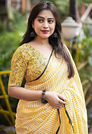 Leheriya Printed Chanderi Saree in Yellow