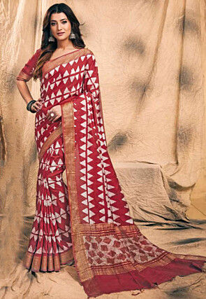 Chanderi Silk Saree in Maroon