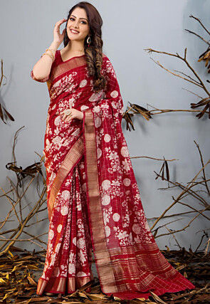 Chanderi Silk Saree in Maroon