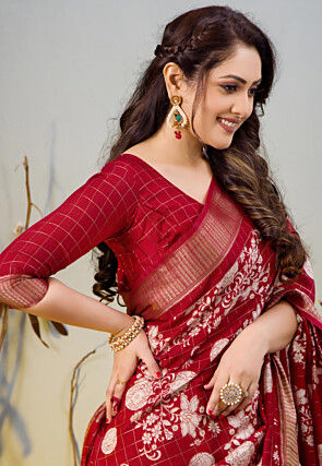 Chanderi Silk Saree in Maroon